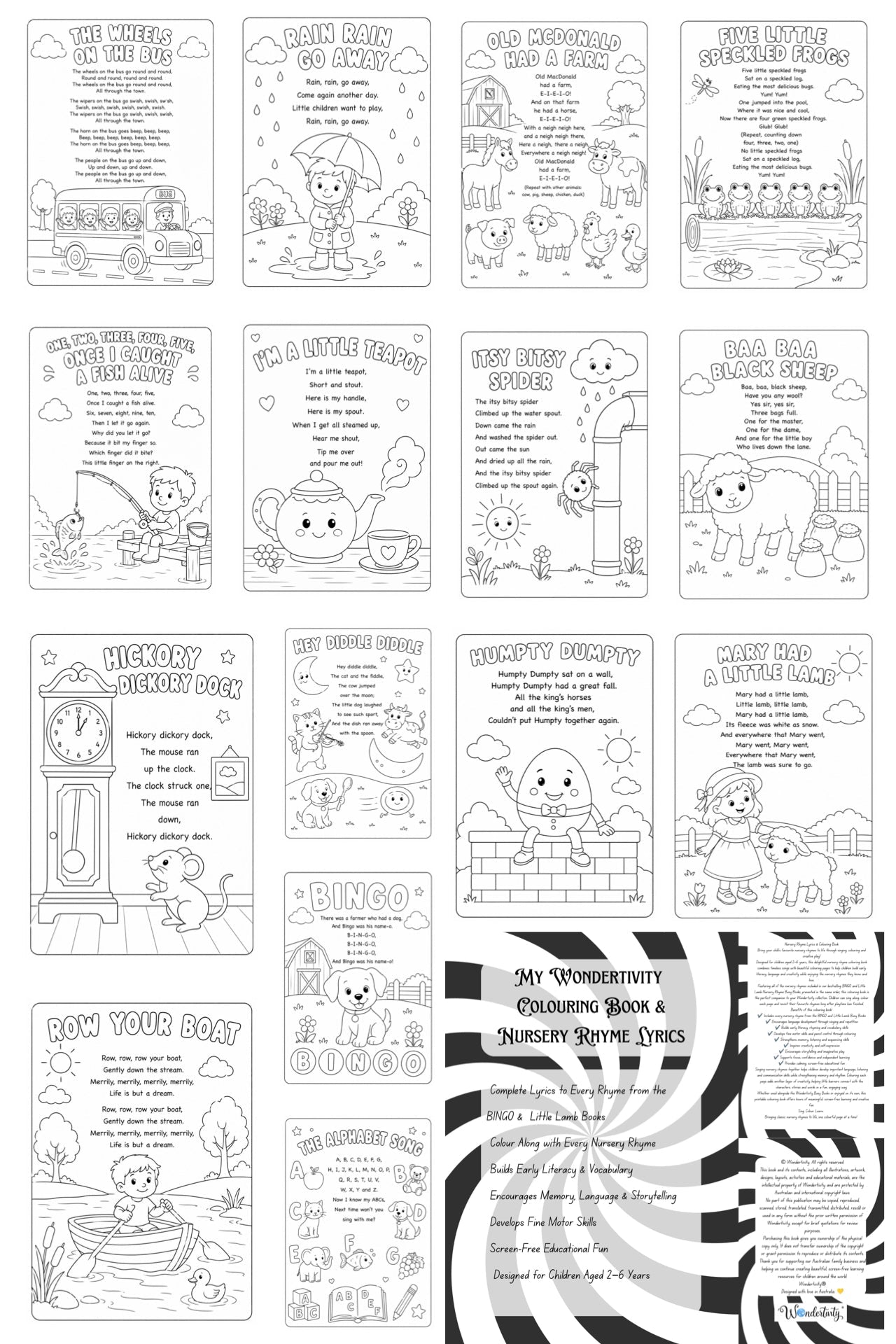 My Wondertivity Colouring Book &amp; Nursery Rhyme Lyrics DIGITAL DOWNLOAD - Wondertivity